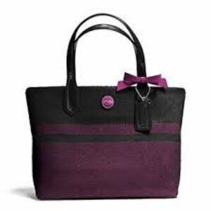 Nwot Coach Wool Passion Berry Stripe Satchel Tote Bag Purse Medium m